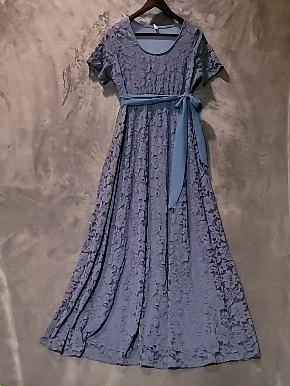 Pinkblush Blue Lace Maxi Dress with Waist Tie